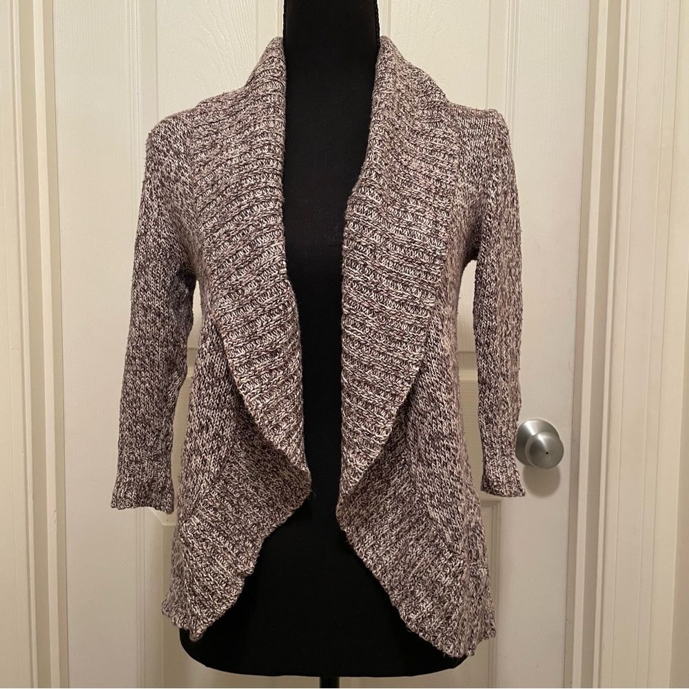 IZ Byer Knit Cardigan Sweater Open‎ Front 3/4 Sleeve Beige Brown Women's Small